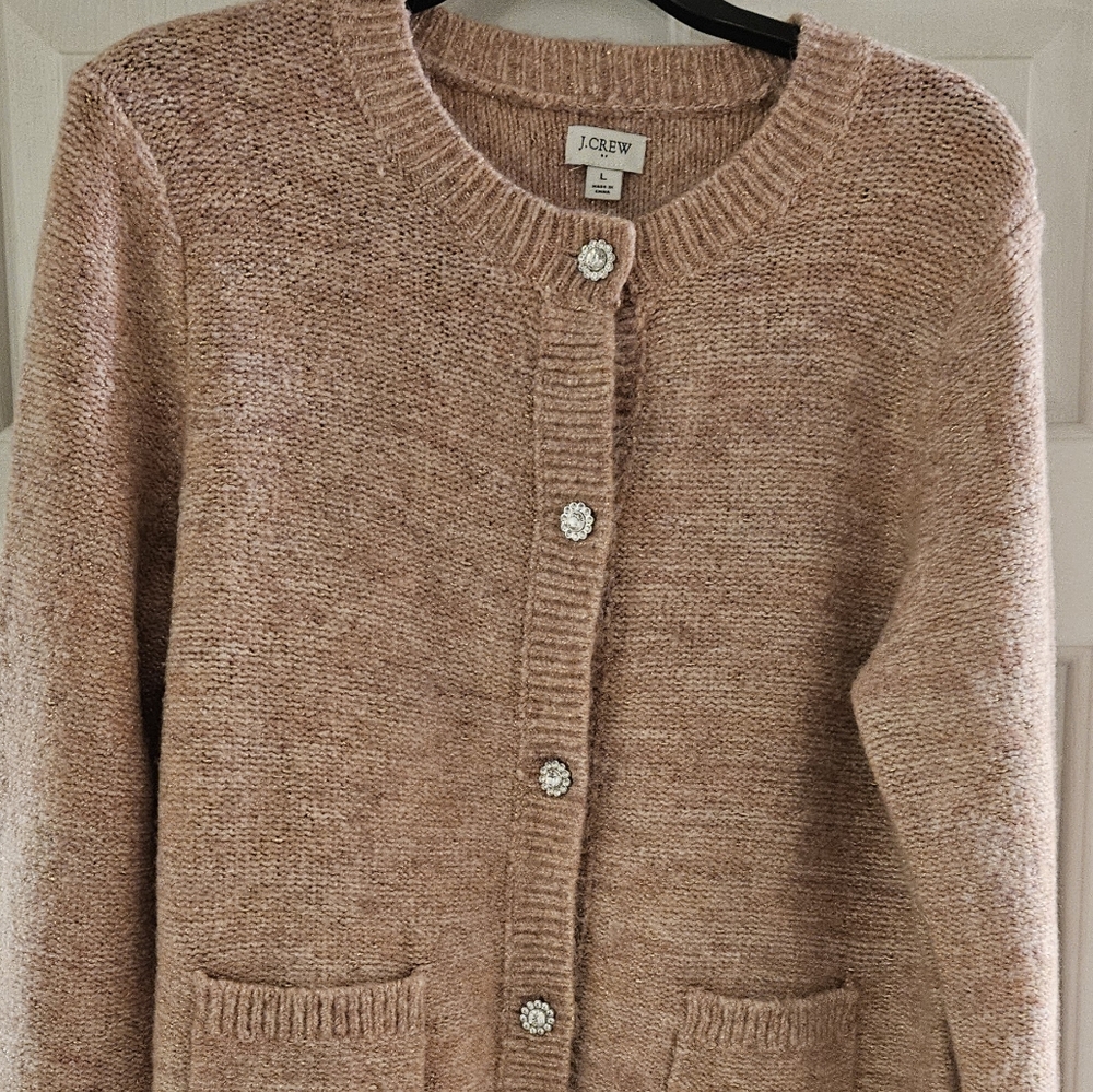 J. Crew Marbled Pink Cardigan with Button Accents